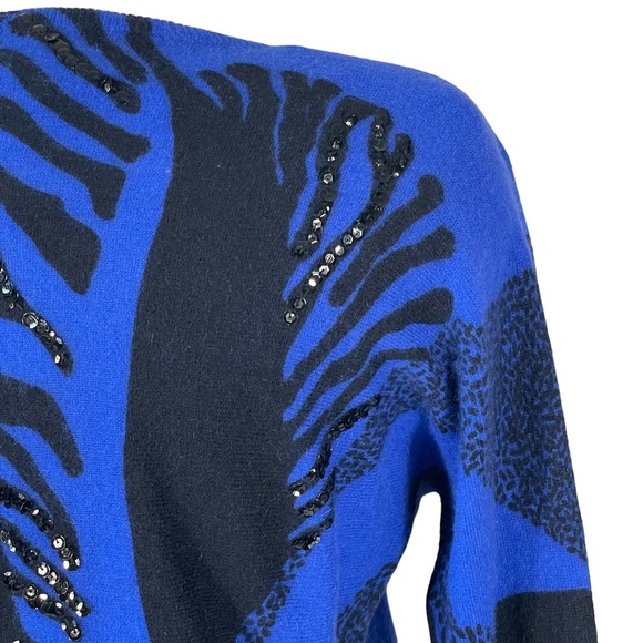 Vintage 80’s Tiano Blue Black Wool Angora Sequin Embellished Sweater Sz M - Picture 7 of 11